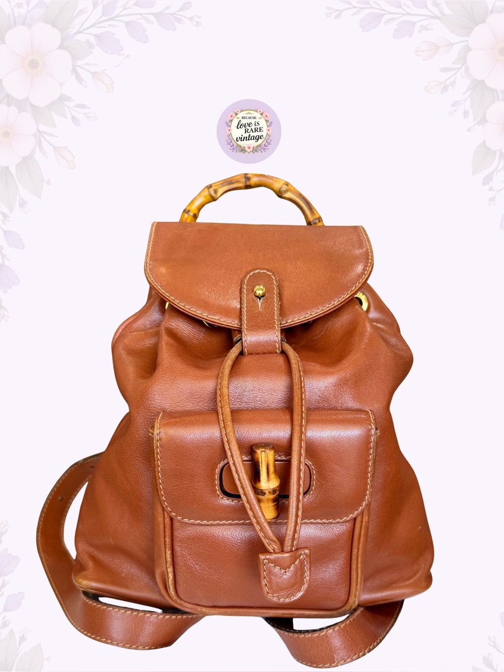 Vintage Gucci Bamboo Backpack • 1990s Brown Leather Mini Knapsack